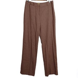 Caslon Women's Red Tan Houndstooth Wool Blend Wide Leg Work Trousers Size 12